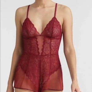 DKNY Romper Women's Size Medium Red Mesh Lace Teddy Chemise Lingerie